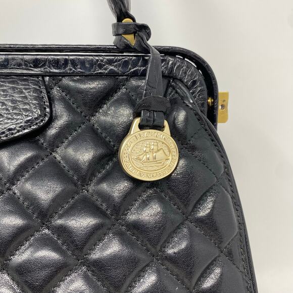 Brahmin Bag Quilted Black Leather Top Handle Vintage Style Pinup Rockabilly - Picture 10 of 14